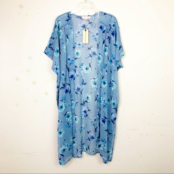 Band of Gypsies Tops - BAND of Gypsies blue floral duster kimono